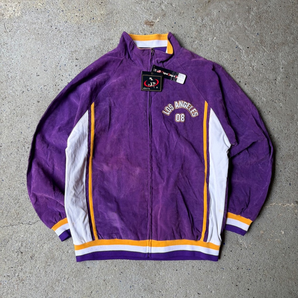 ODP Sports Los Angeles Lakers 08 Track Jacket Purple Linen Blend NWT Mens Large